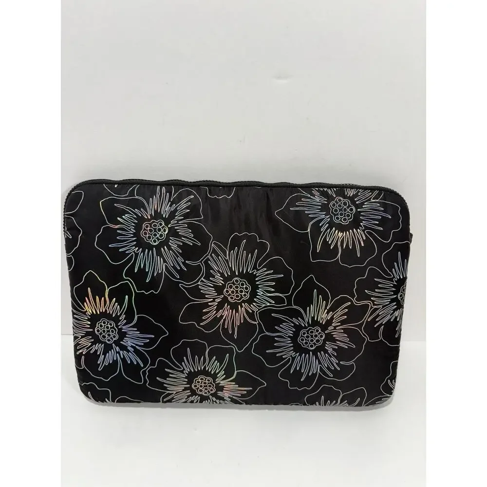 Kate Spade Puffer Laptop Sleeve Hollyhock Iridescent‎ Black Floral 14